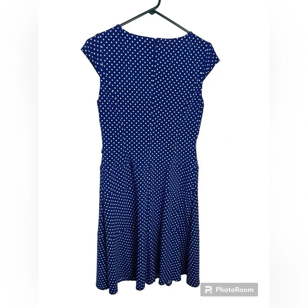 Anne Klein Cap Sleeve Dress Polka Dot Fit-Flared Back Zip Size 8 - Picture 3 of 5
